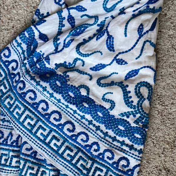 Anthropologie Blue and White Halter Plunge Midi Sundress - Picture 6 of 9